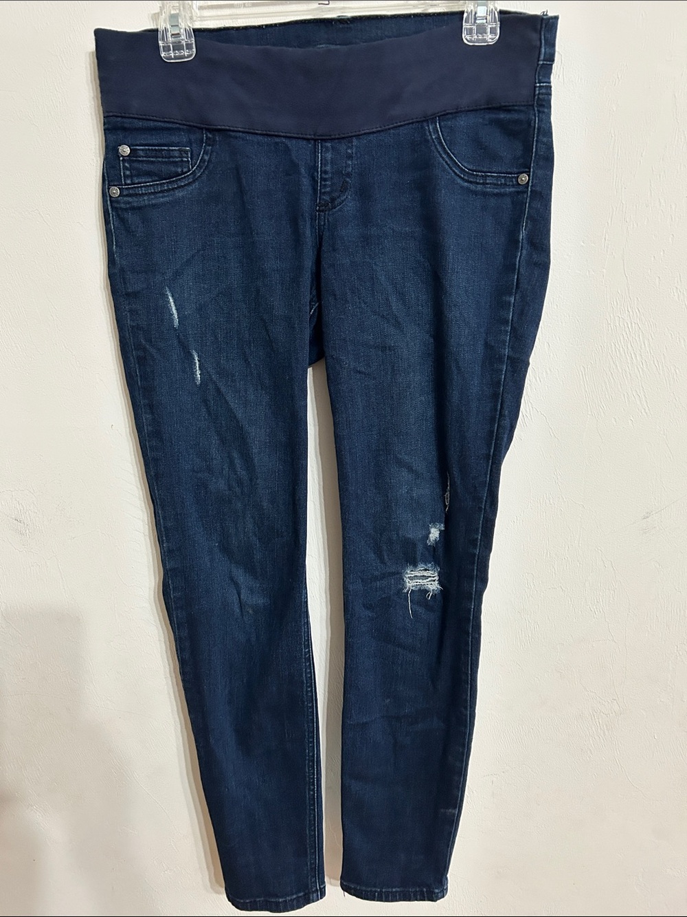 Indigo Blue Dark Blue Maternity Skinny Jeans with Stretch Waistband 30 Inseam 26